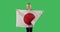 Cute teenager girl holding Â a Japanese flag on chroma key green screen.